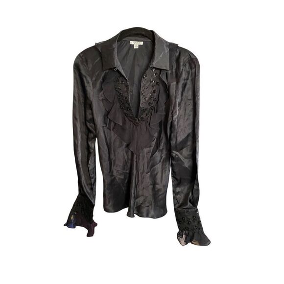 Cache women’s vintage, black silk blouse with beads and Sequin trim size 6 - Picture 1 of 6